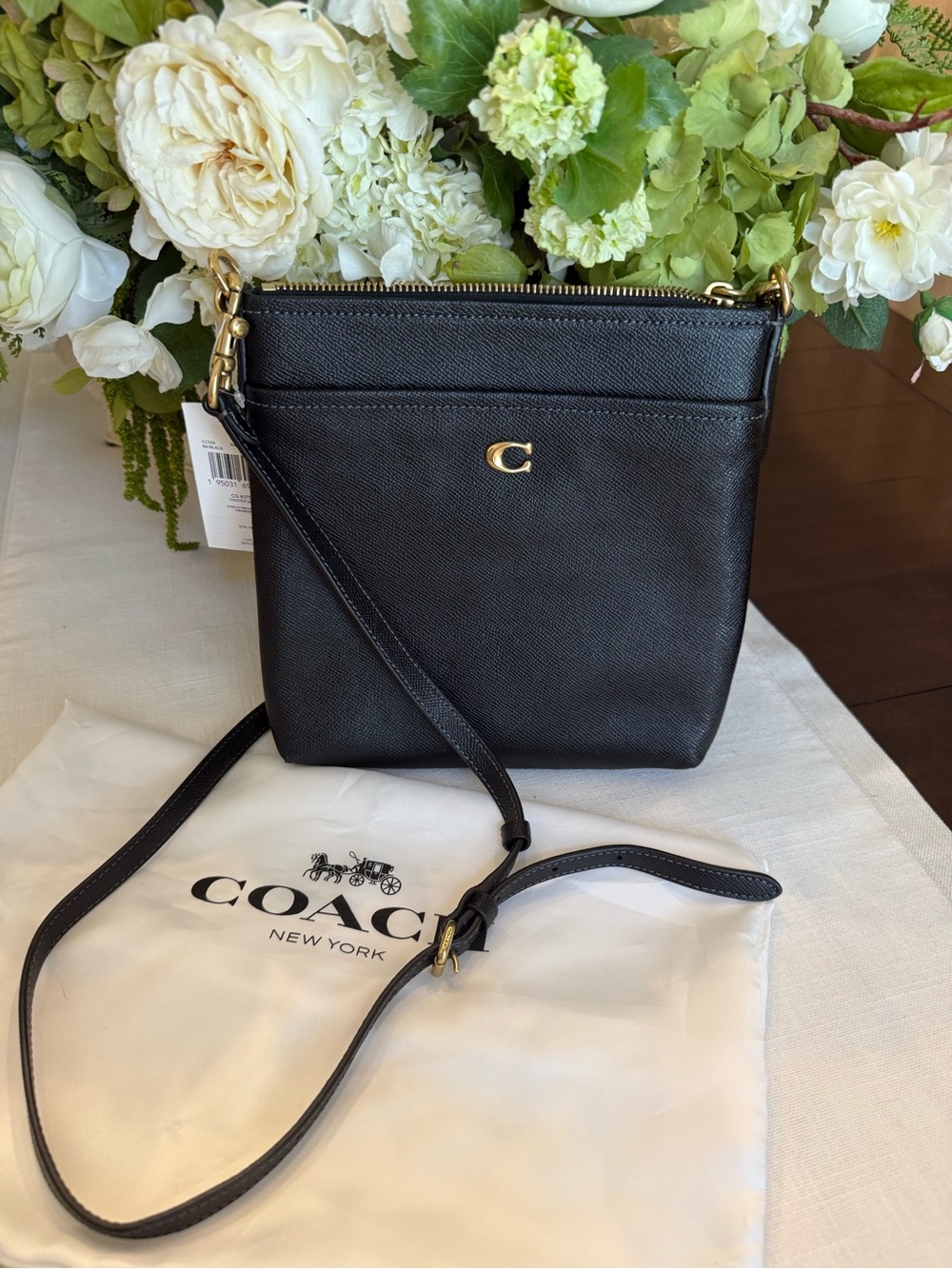 Coach Black Leather Crossbody with Gold C Hardware